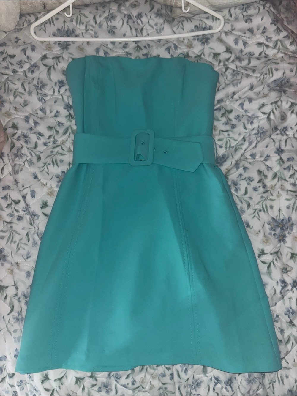 Amanda Uprichard Strapless Teal Belted Dress